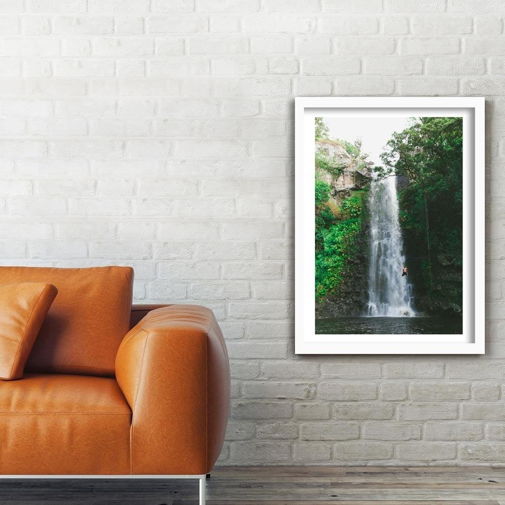 Glezna baltā rāmī - Man Jumping From A Waterfall Home Trends DECO