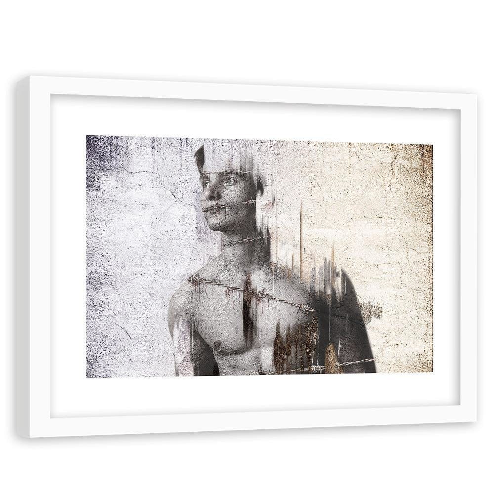Glezna baltā rāmī - Man With Barbed Wire Home Trends DECO