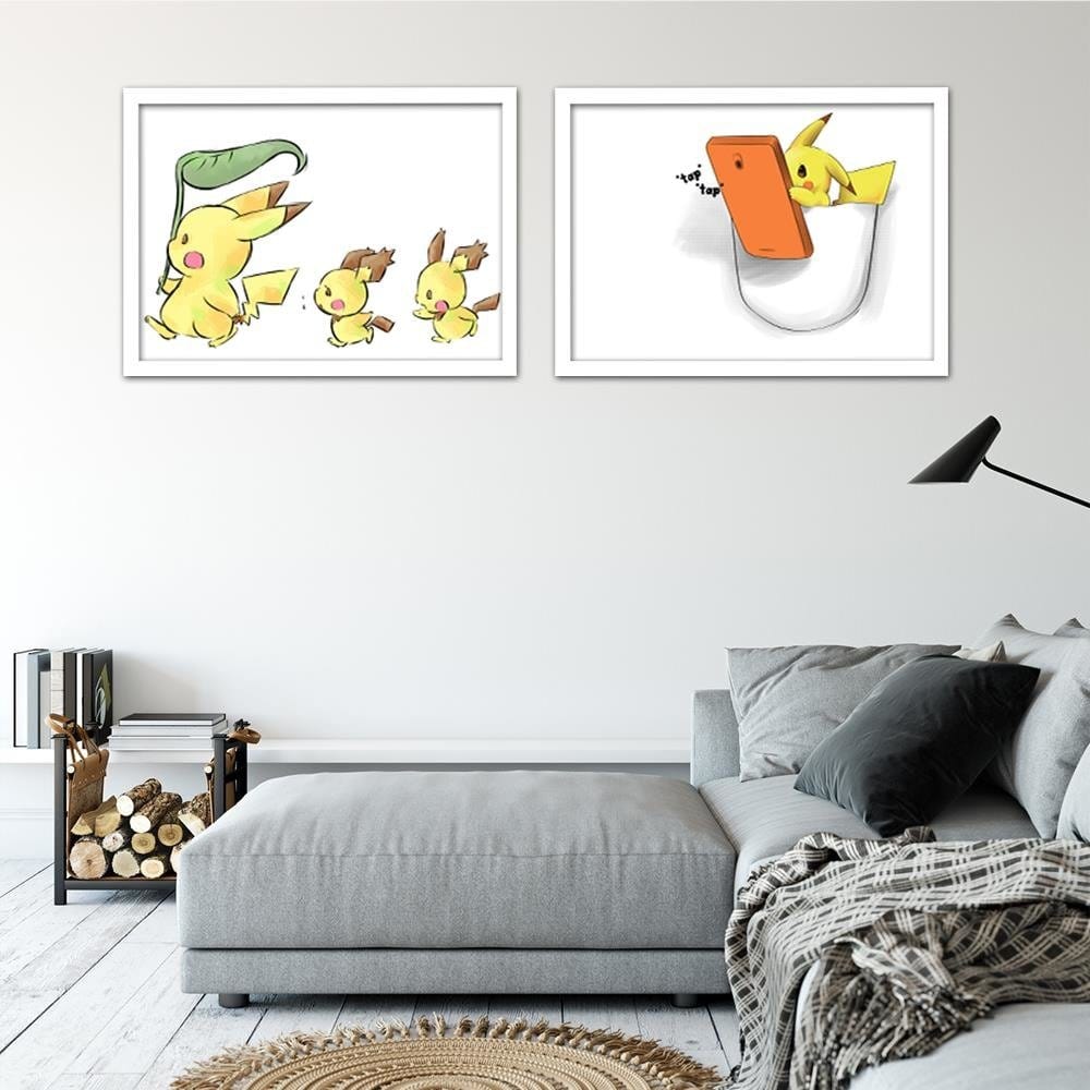 Glezna baltā rāmī - Manga Strolling Yellow Creatures Home Trends DECO