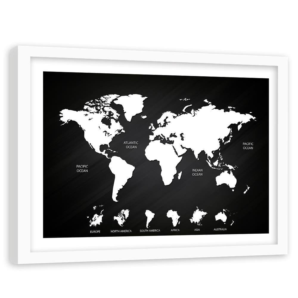 Glezna baltā rāmī - Map Of The World And Continents Home Trends DECO