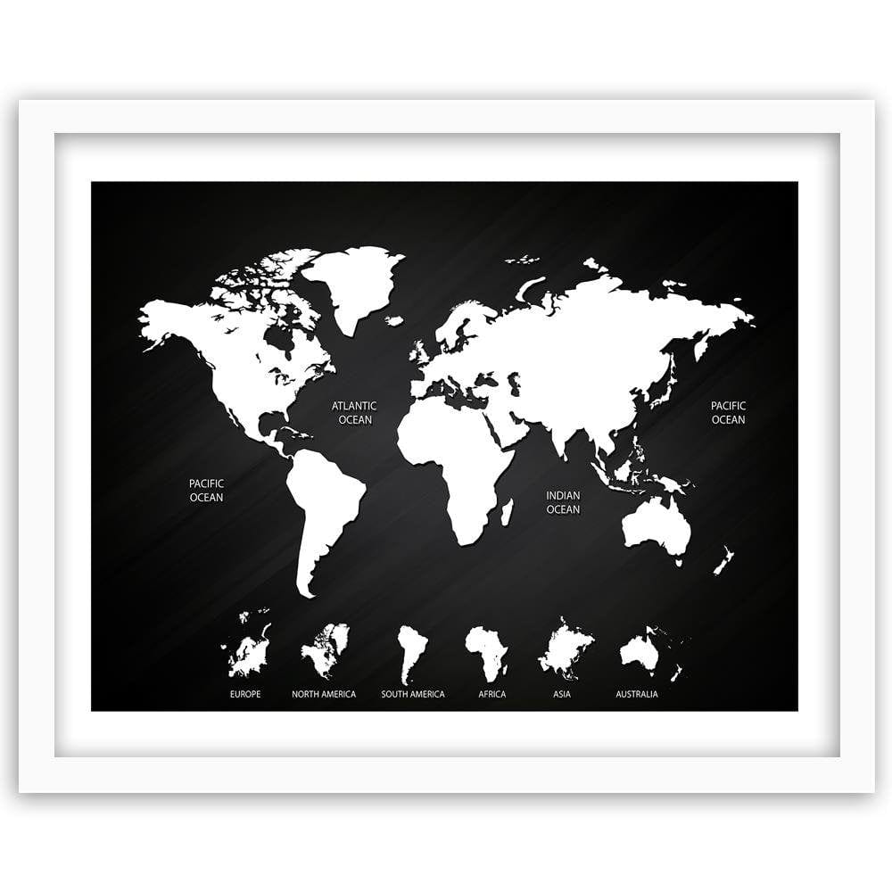 Glezna baltā rāmī - Map Of The World And Continents Home Trends DECO