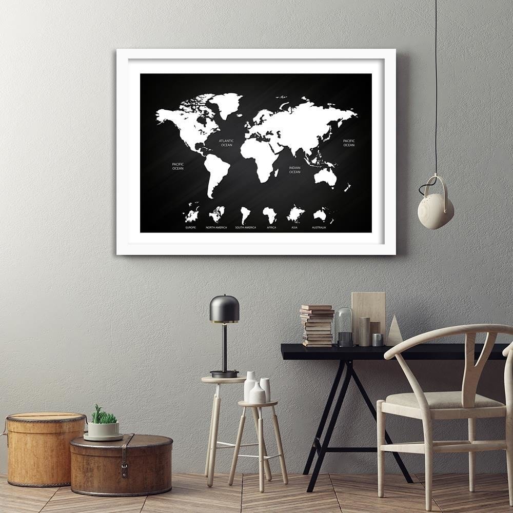 Glezna baltā rāmī - Map Of The World And Continents Home Trends DECO