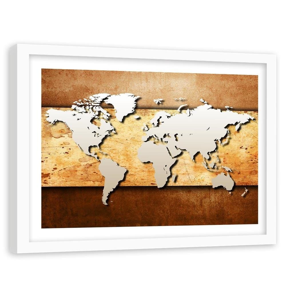 Glezna baltā rāmī - Map Of The World On Board Home Trends DECO