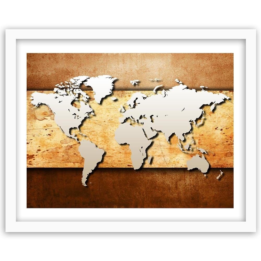 Glezna baltā rāmī - Map Of The World On Board Home Trends DECO