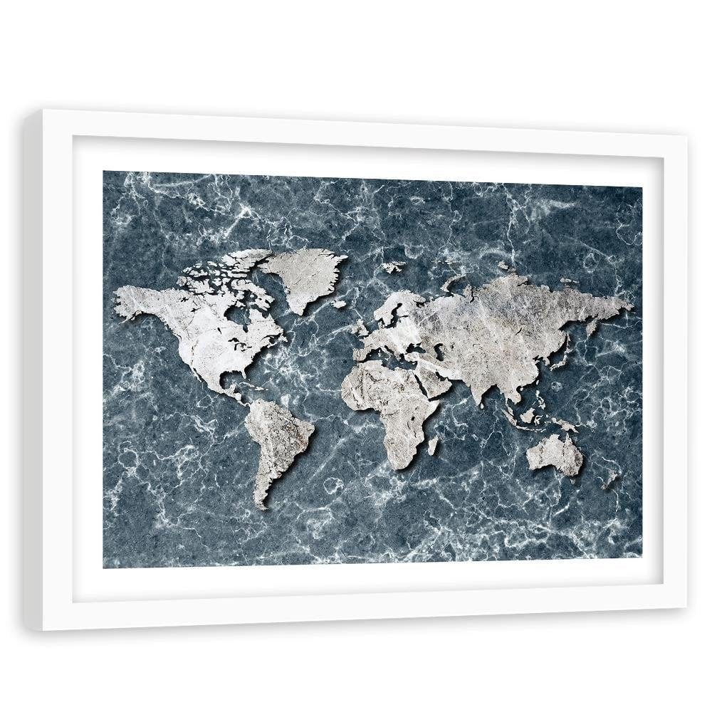 Glezna baltā rāmī - Map Of The World On Marble Home Trends DECO