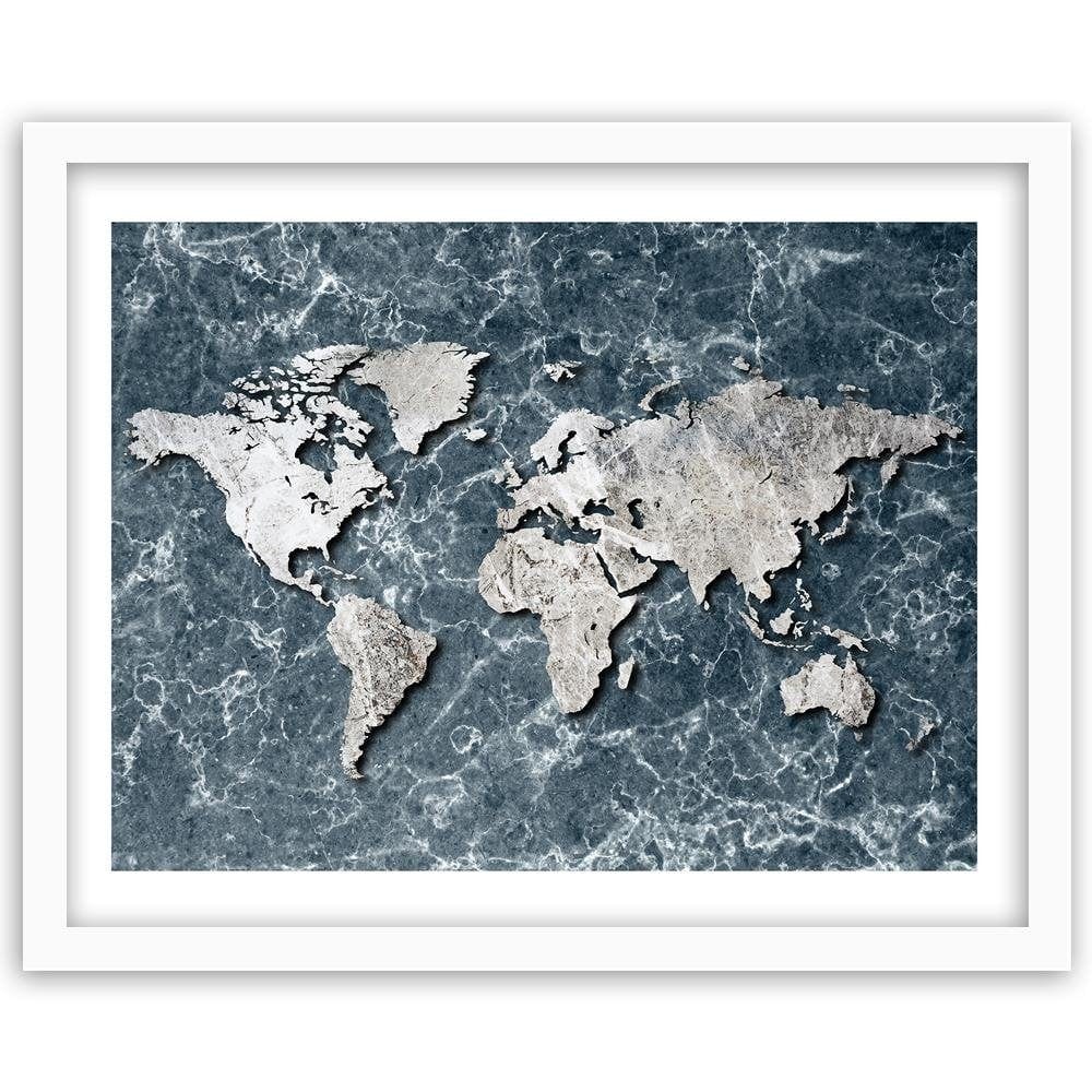 Glezna baltā rāmī - Map Of The World On Marble Home Trends DECO