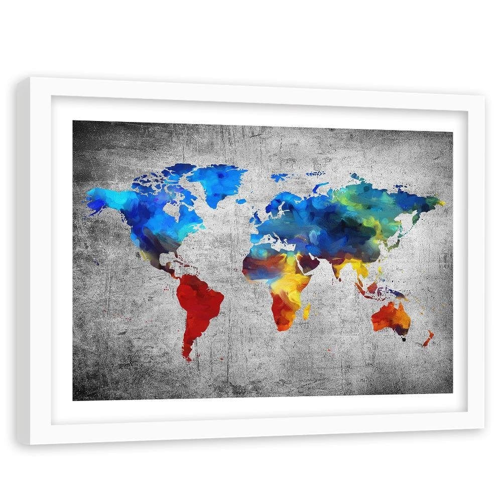 Glezna baltā rāmī - Map Of The World Painted On The Concrete Home Trends DECO