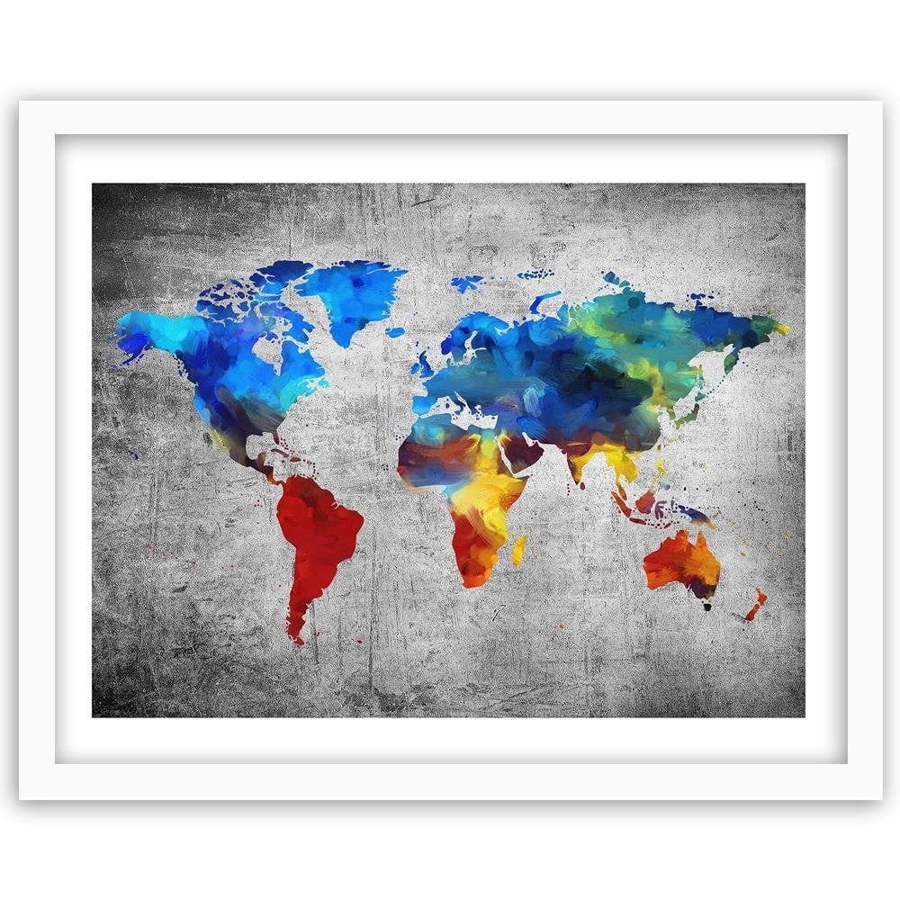 Glezna baltā rāmī - Map Of The World Painted On The Concrete Home Trends DECO