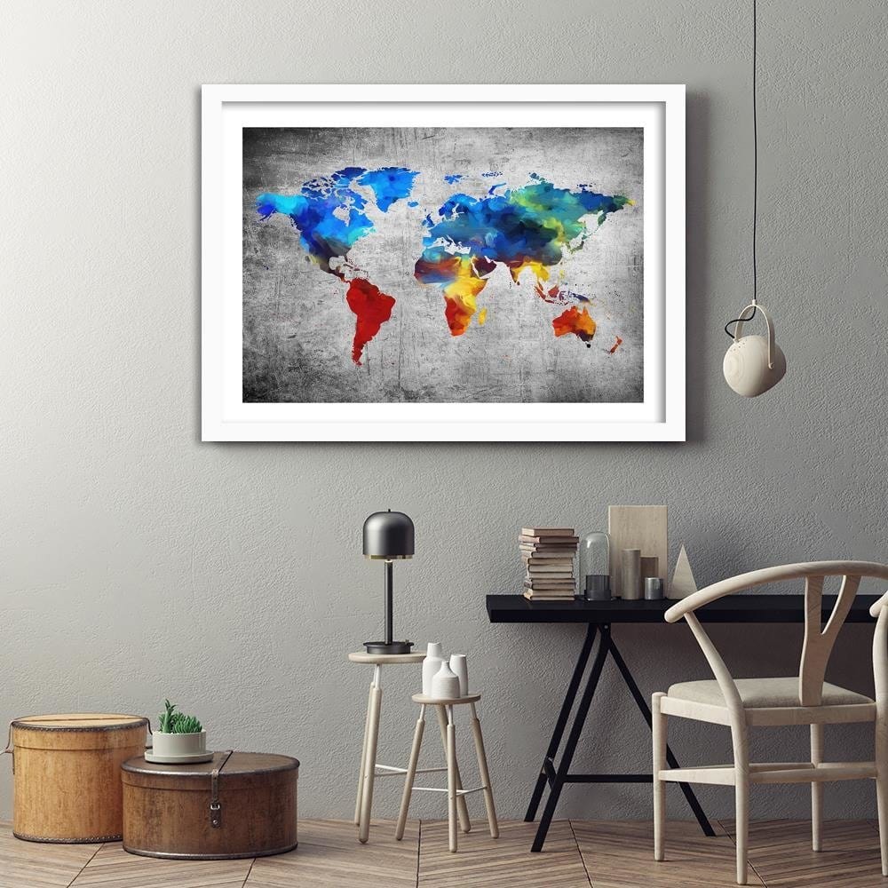 Glezna baltā rāmī - Map Of The World Painted On The Concrete Home Trends DECO