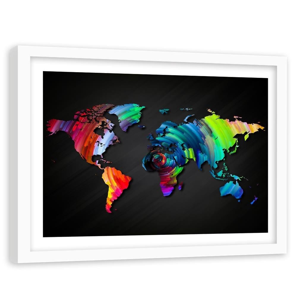 Glezna baltā rāmī - Map Of The World With Many Colors Home Trends DECO