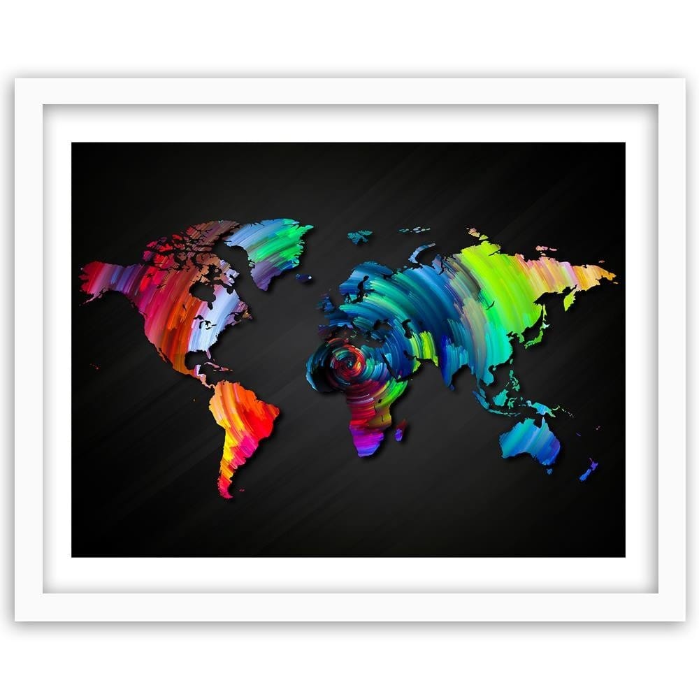 Glezna baltā rāmī - Map Of The World With Many Colors Home Trends DECO