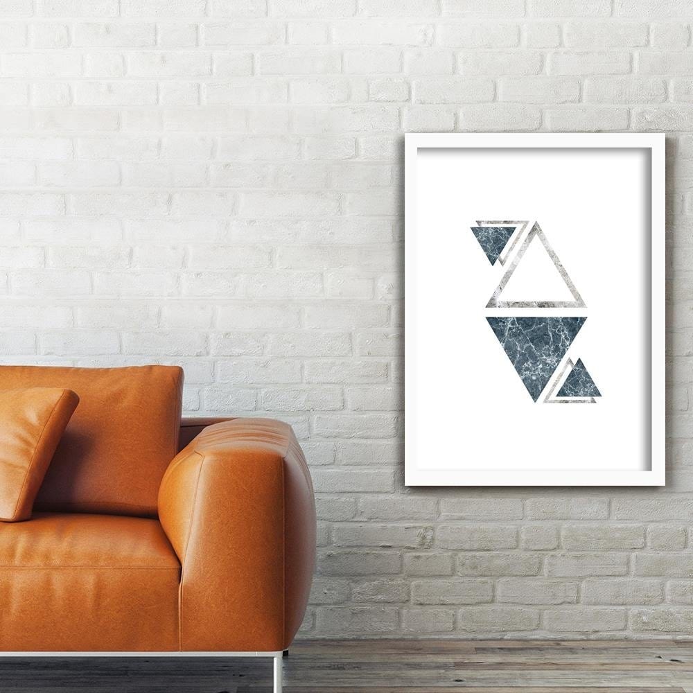 Glezna baltā rāmī - Marble Triangles - Abstraction Home Trends DECO
