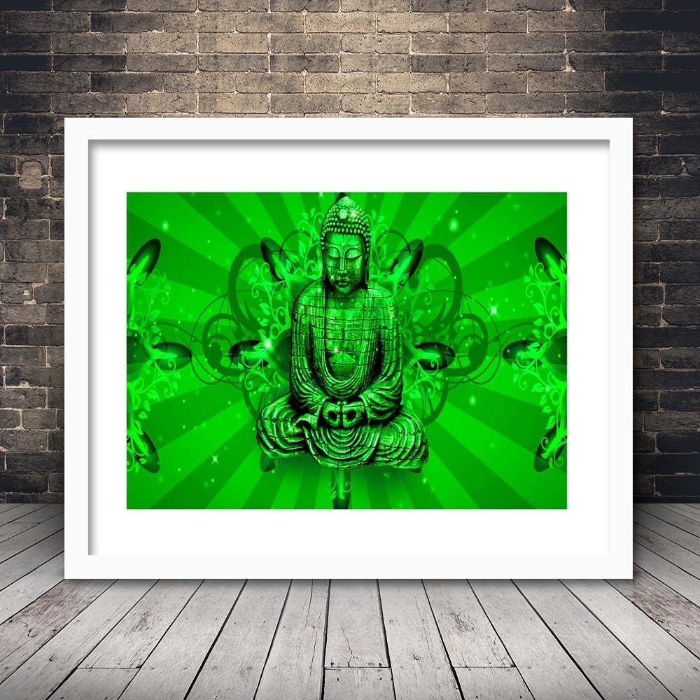 Glezna baltā rāmī - Meditator Buddha Home Trends DECO