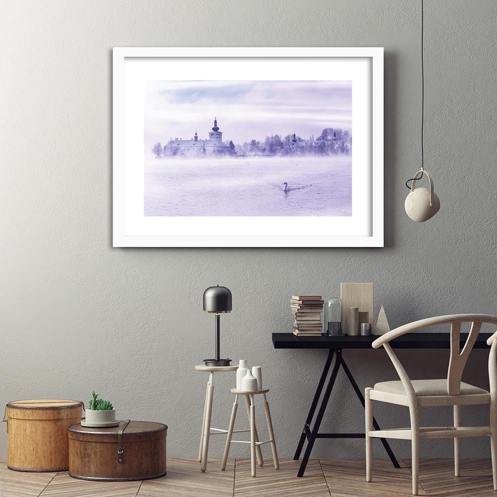 Glezna baltā rāmī - Misty Lake Home Trends DECO