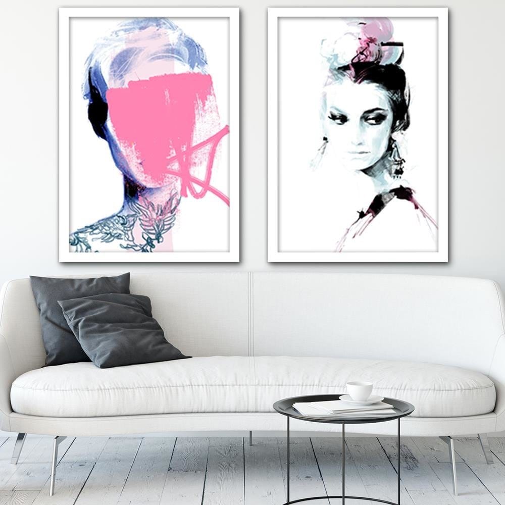 Glezna baltā rāmī - Model Face Pink Home Trends DECO