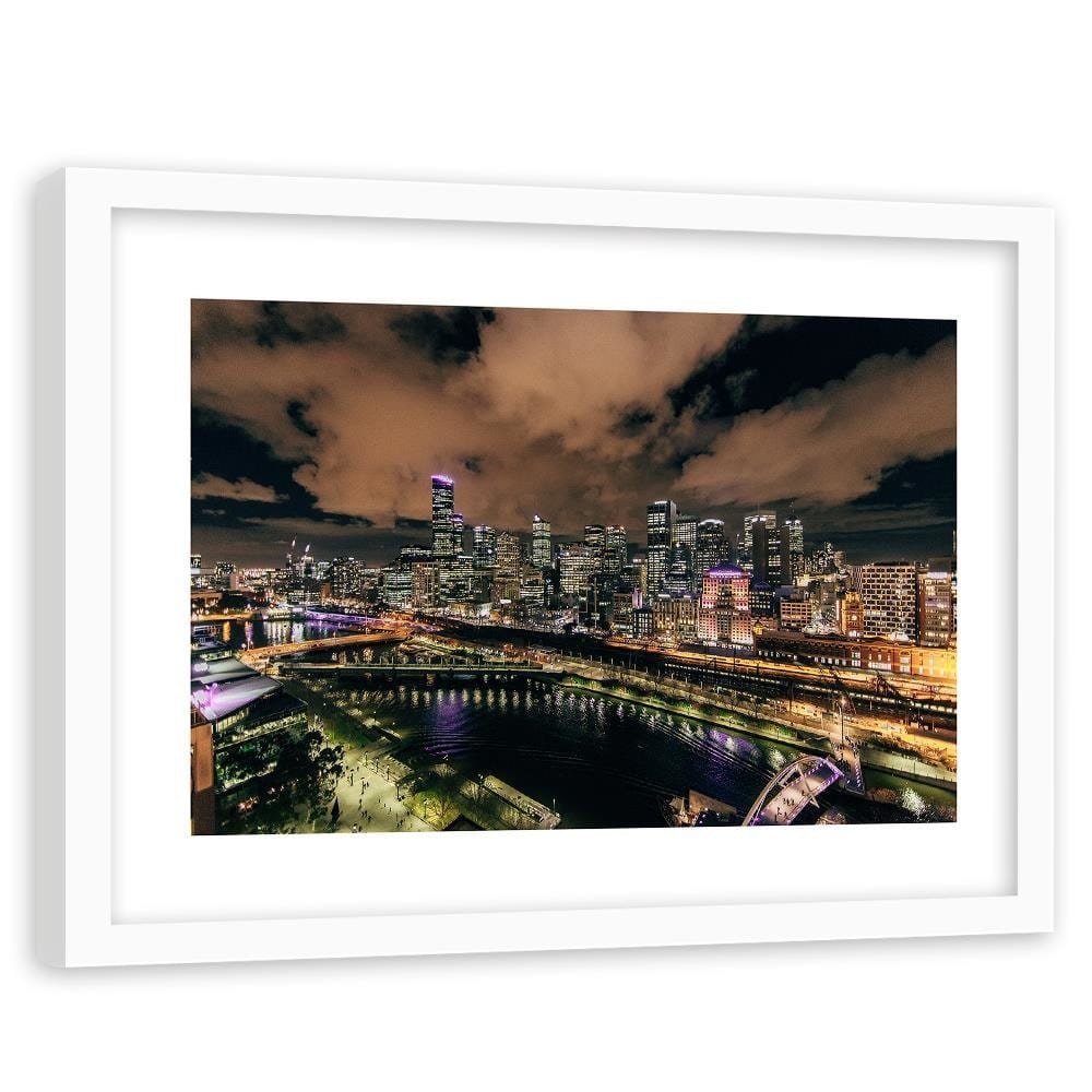 Glezna baltā rāmī - Modern City At Night Home Trends DECO