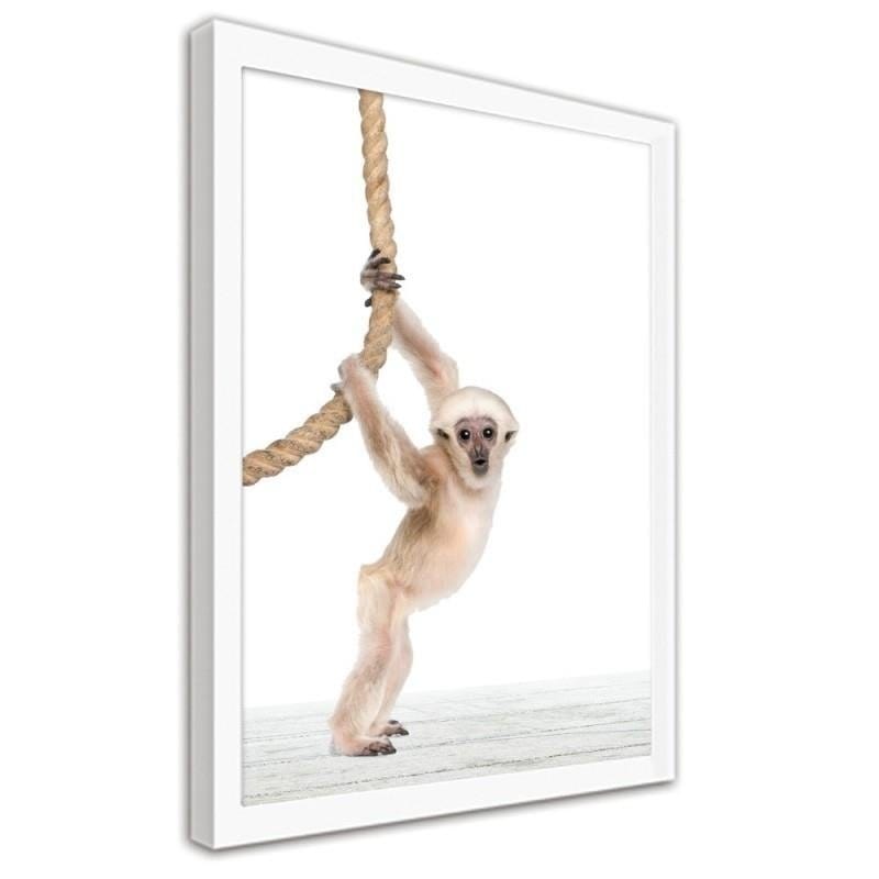 Glezna baltā rāmī - Monkey with rope Home Trends DECO