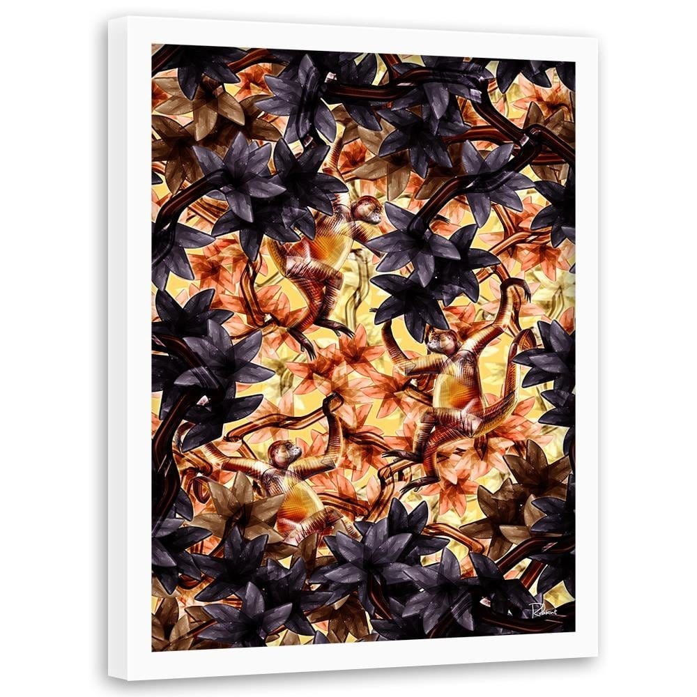 Glezna baltā rāmī - Monkeys Image Animal Print Brown Home Trends DECO