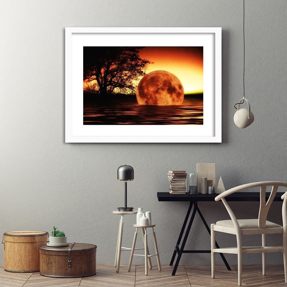 Glezna baltā rāmī - Moon In The Sea Home Trends DECO