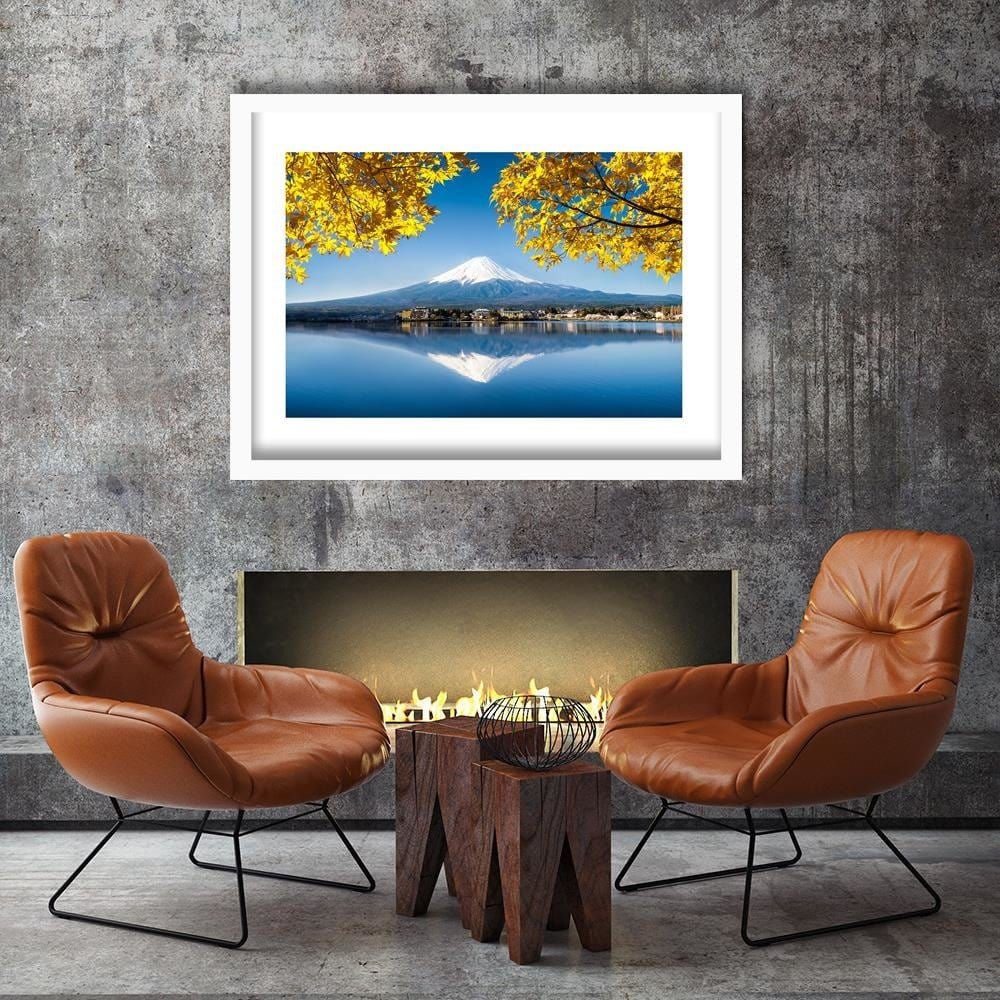 Glezna baltā rāmī - Mount Fuji And Lake 4 Home Trends DECO