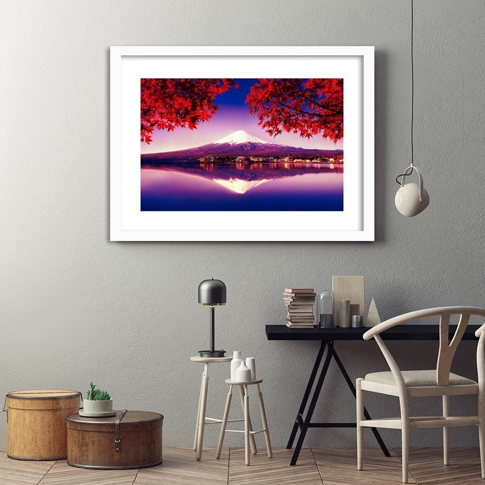 Glezna baltā rāmī - Mount Fuji And Lake Home Trends DECO