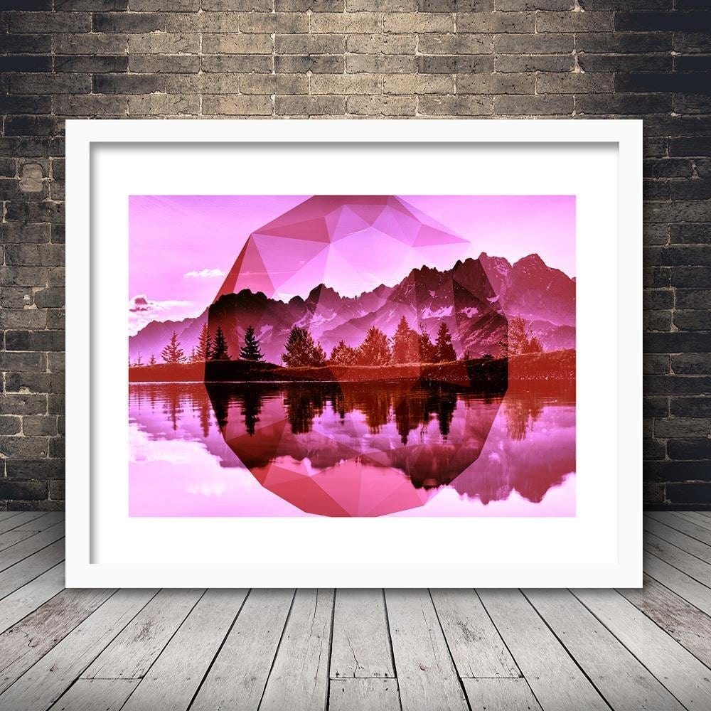 Glezna baltā rāmī - Mountain Lake And Geometry 2 Home Trends DECO