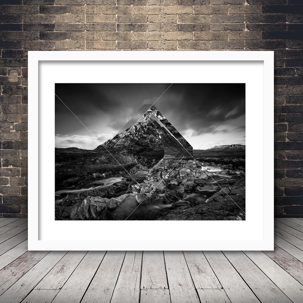 Glezna baltā rāmī - Mountain Landscape With Geometric Shapes 3 Home Trends DECO