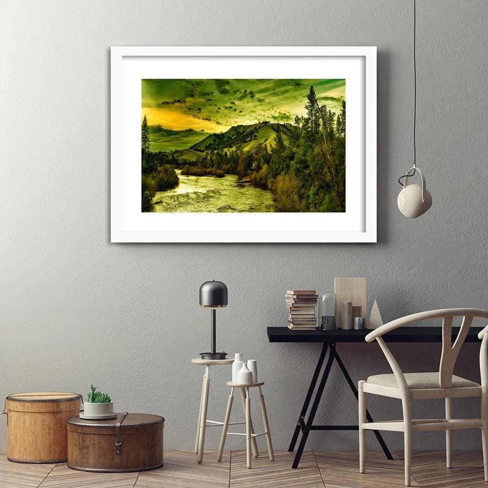 Glezna baltā rāmī - Mountain River In Green Home Trends DECO