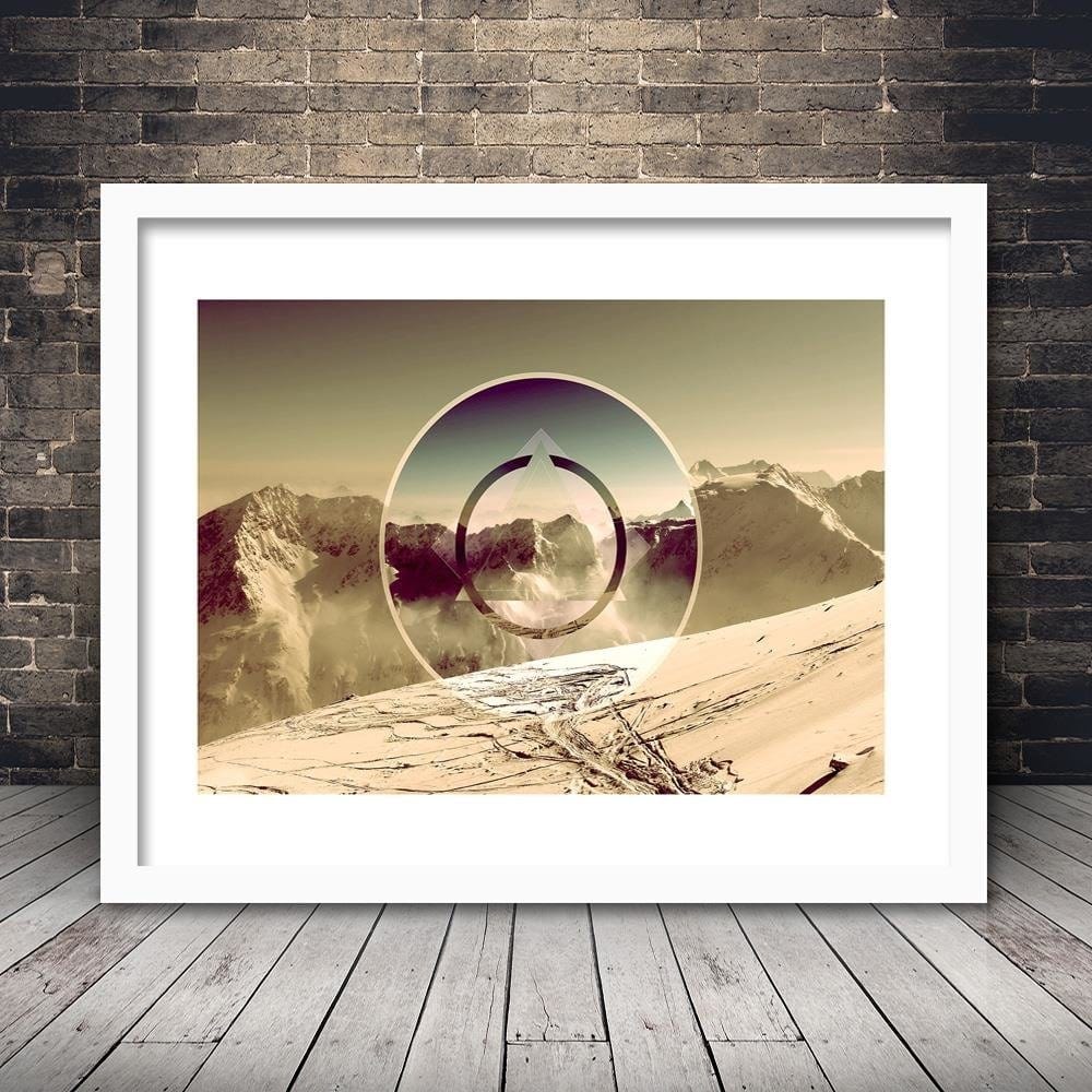 Glezna baltā rāmī - Mountains Covered With Snow With A Figure Of 2 Home Trends DECO