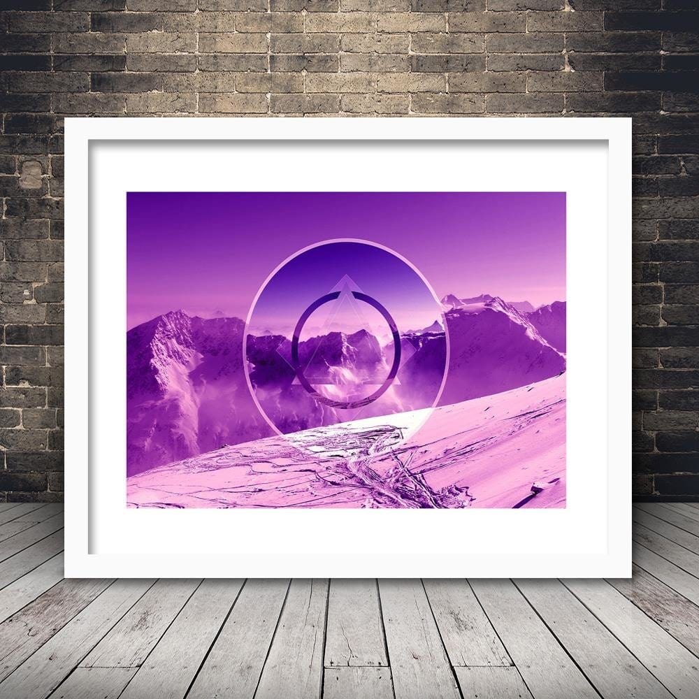 Glezna baltā rāmī - Mountains Covered With Snow With A Figure Of 3 Home Trends DECO