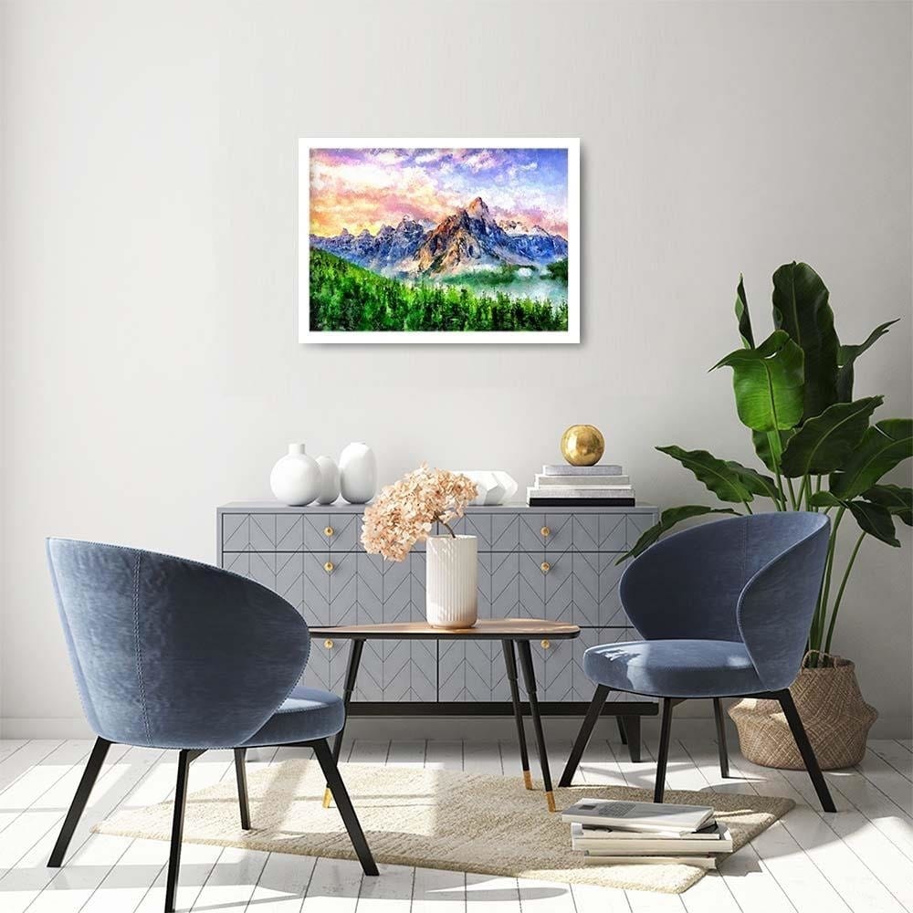 Glezna baltā rāmī - Mountains Sunshine Home Trends DECO