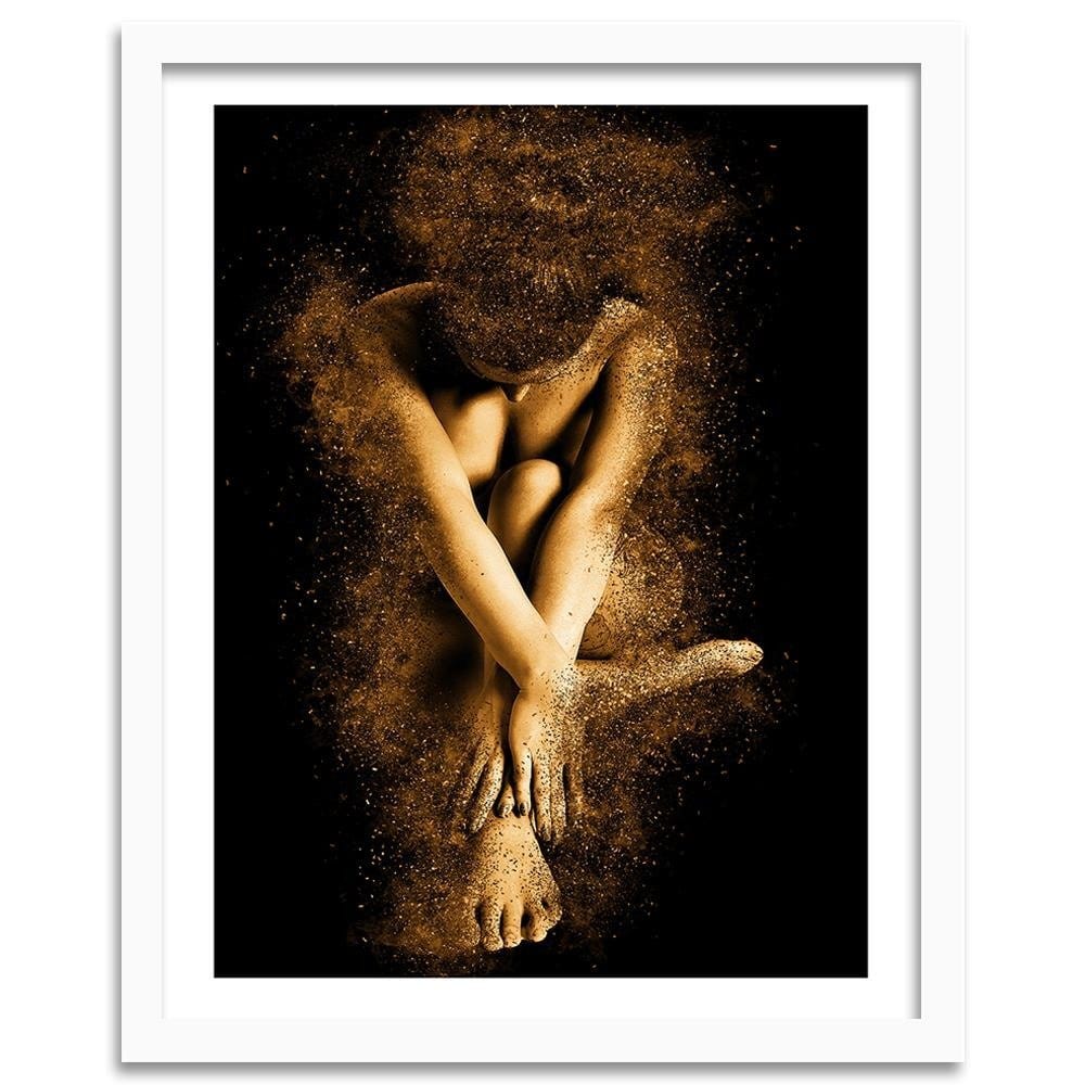 Glezna baltā rāmī - Naked Body Of Woman In Gold Dust Home Trends DECO