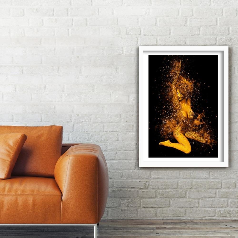 Glezna baltā rāmī - Naked Woman In Gold Dust Home Trends DECO