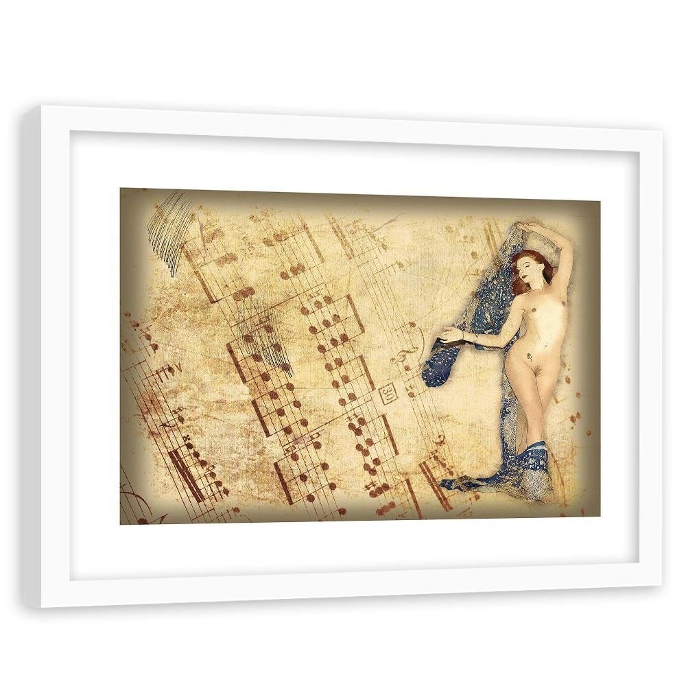 Glezna baltā rāmī - Naked Woman With Headscarf Home Trends DECO