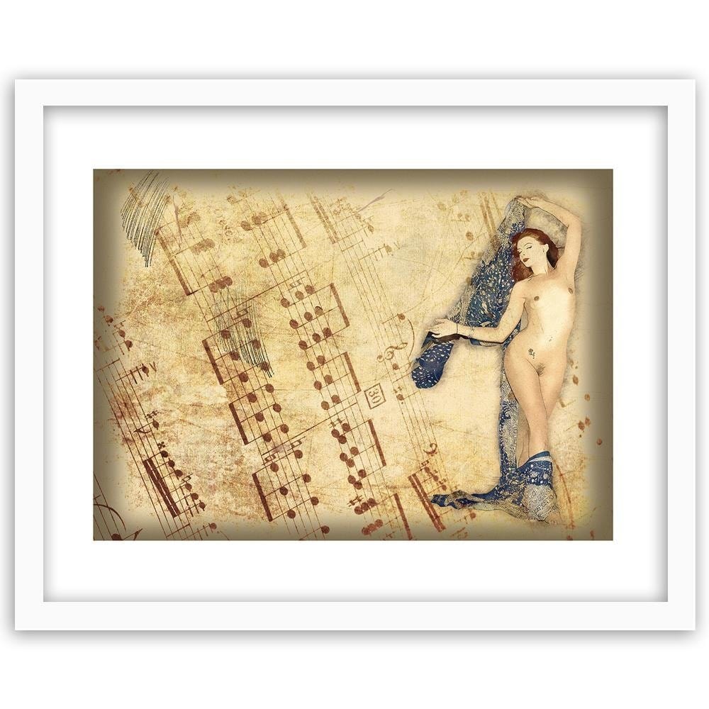 Glezna baltā rāmī - Naked Woman With Headscarf Home Trends DECO