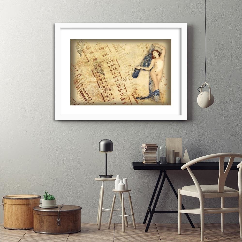 Glezna baltā rāmī - Naked Woman With Headscarf Home Trends DECO