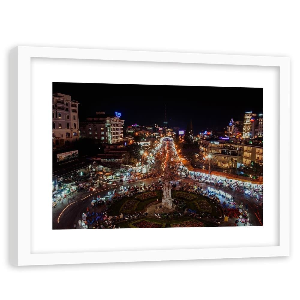 Glezna baltā rāmī - Night Lights In The City Center Home Trends DECO