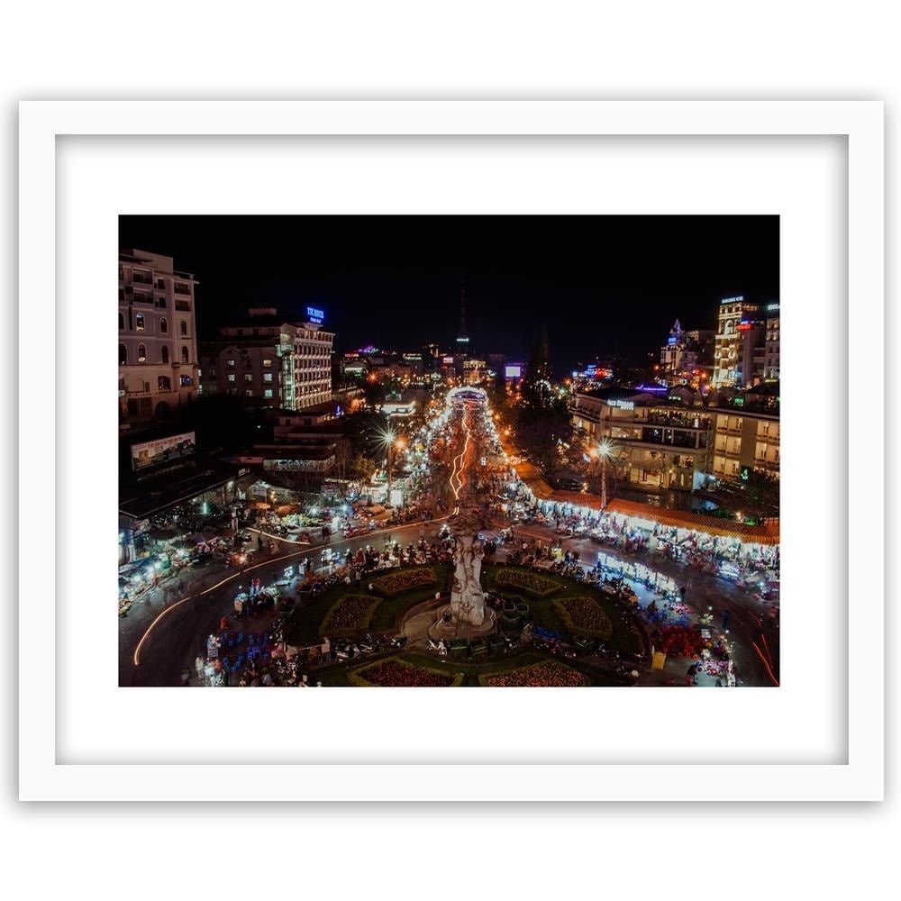 Glezna baltā rāmī - Night Lights In The City Center Home Trends DECO