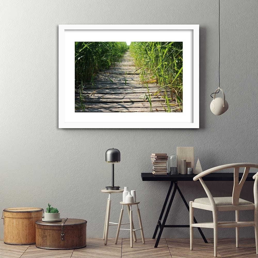 Glezna baltā rāmī - Old Bridge In The Reeds Home Trends DECO