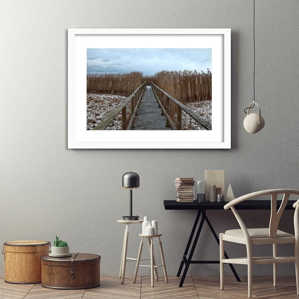 Glezna baltā rāmī - Old Bridge In Winter Home Trends DECO