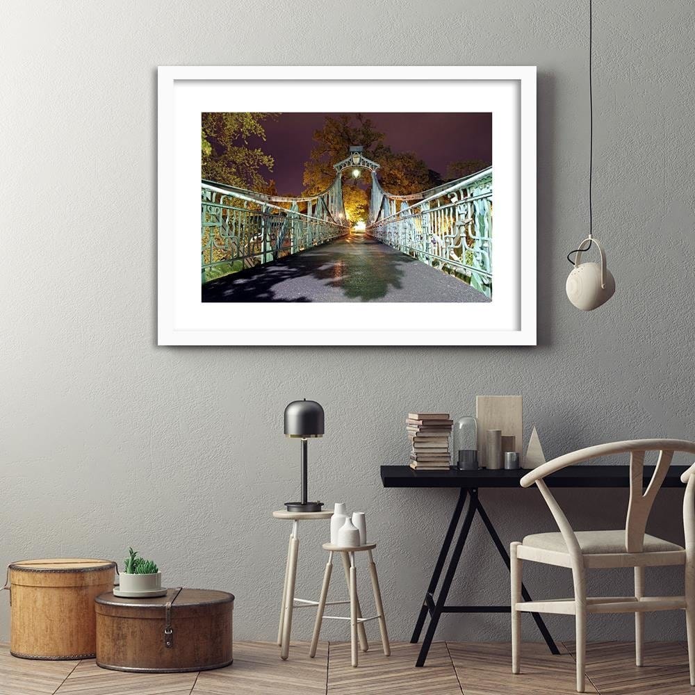 Glezna baltā rāmī - Old Bridge With A Lantern Home Trends DECO