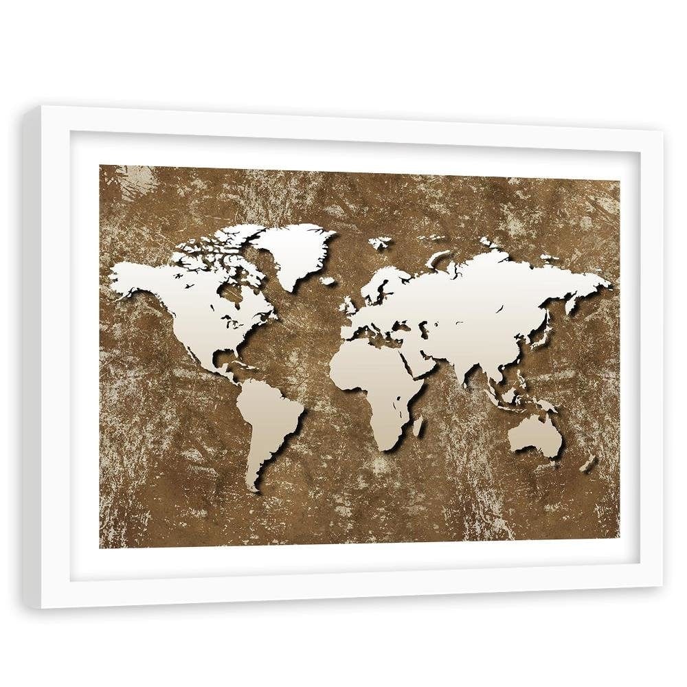 Glezna baltā rāmī - Old Map Of The World Retro Home Trends DECO