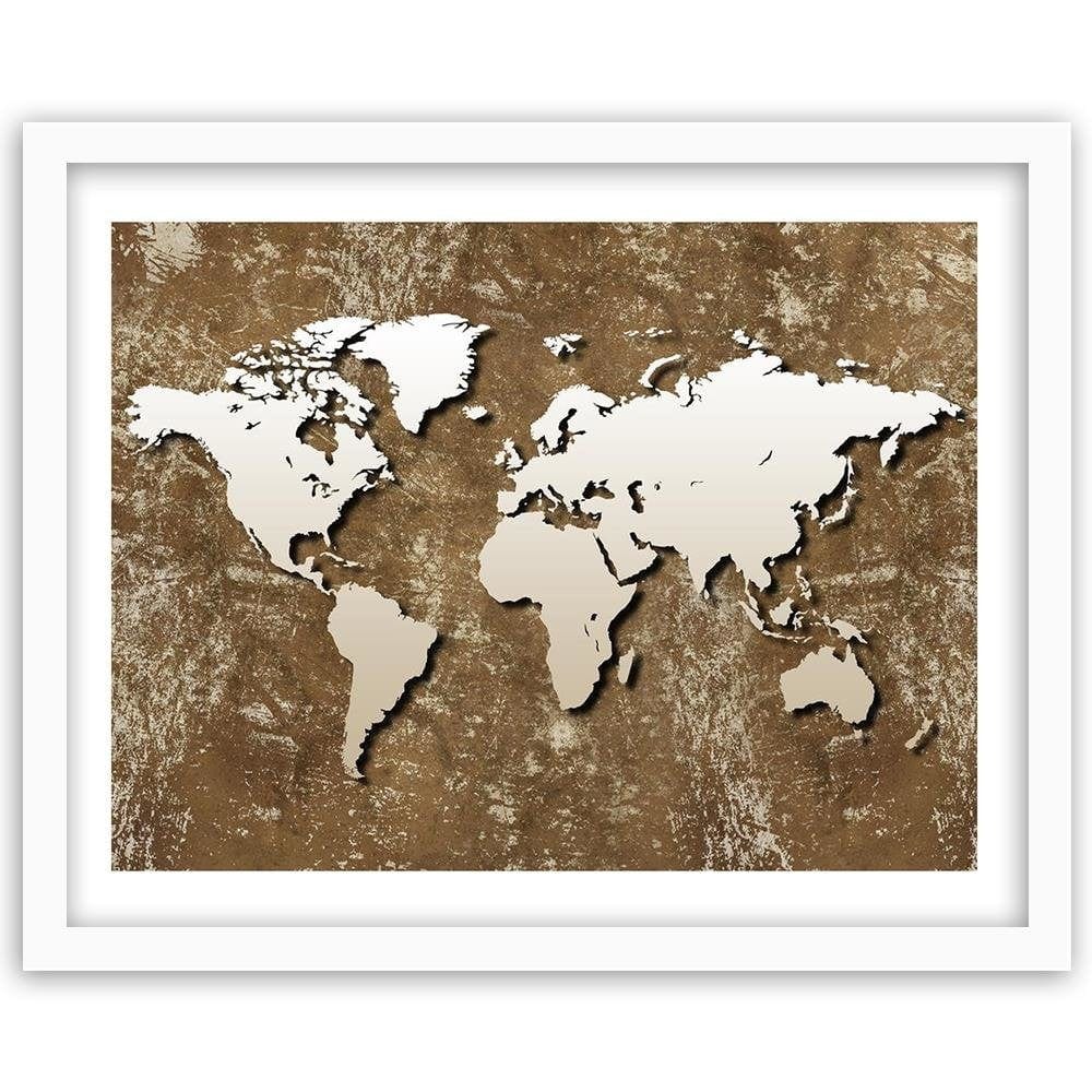 Glezna baltā rāmī - Old Map Of The World Retro Home Trends DECO
