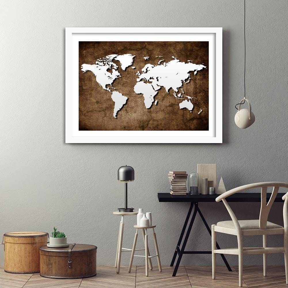 Glezna baltā rāmī - Old World Map Home Trends DECO