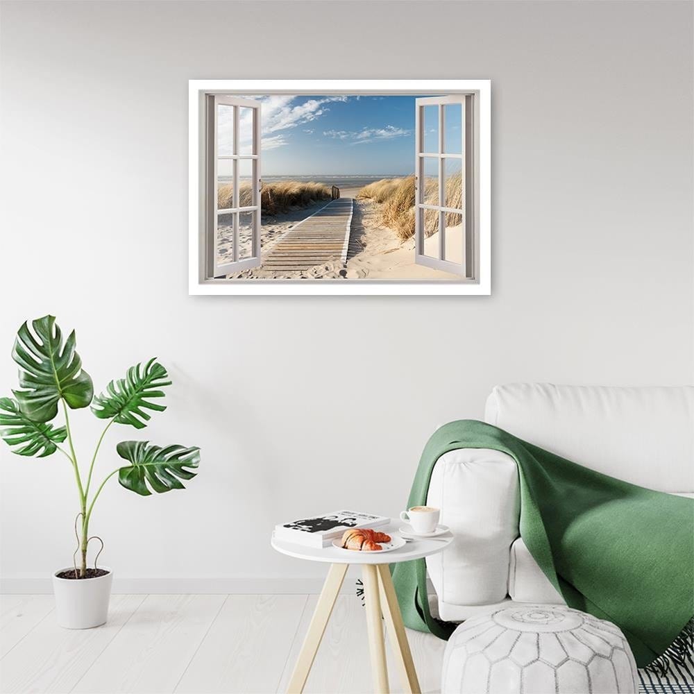 Glezna baltā rāmī - Opened Window To Way To The Beach Home Trends DECO