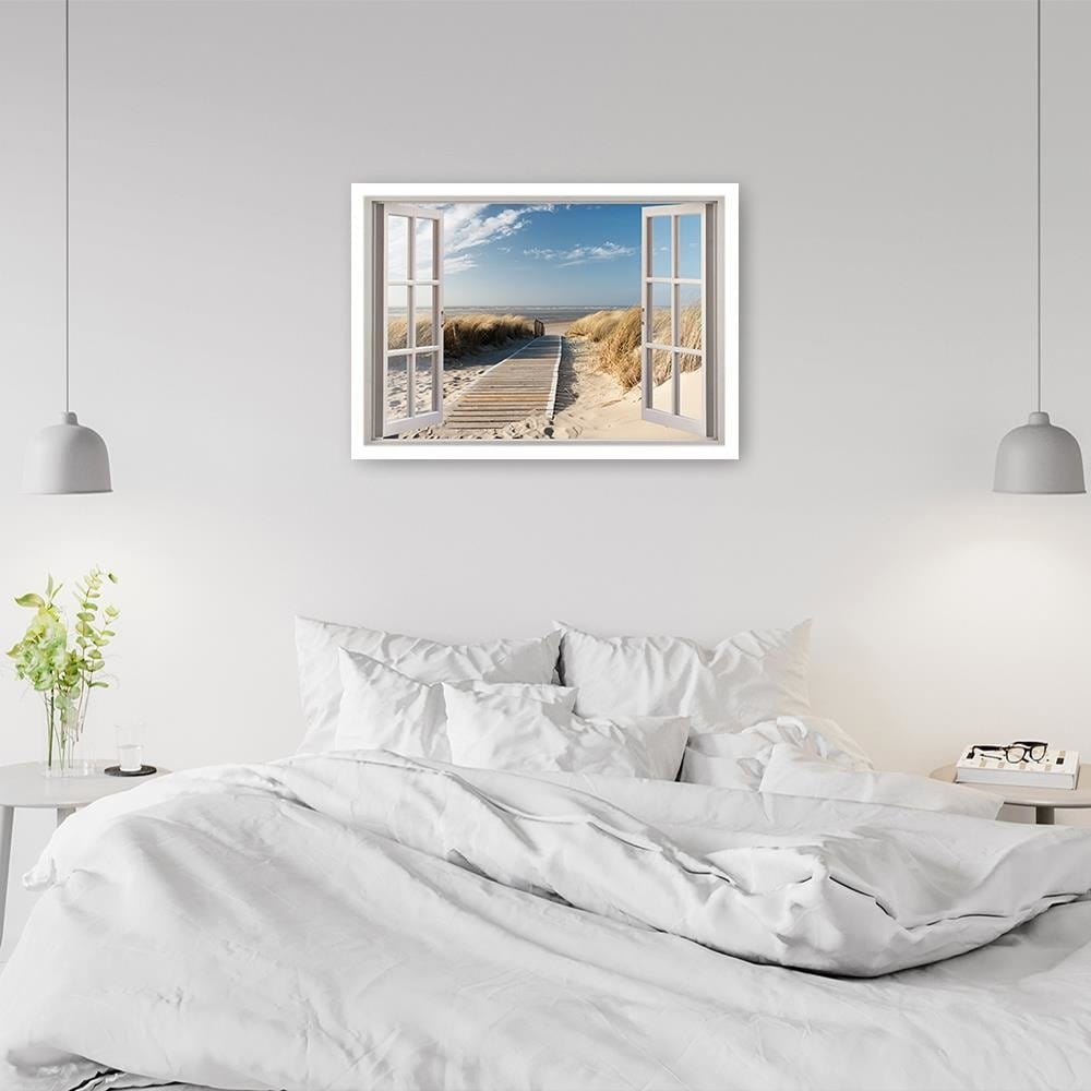 Glezna baltā rāmī - Opened Window To Way To The Beach Home Trends DECO