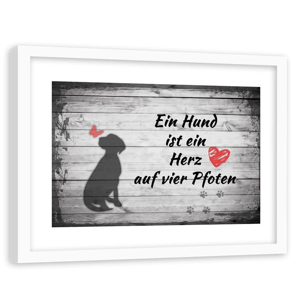 Glezna baltā rāmī - Operative Dog With Butterfly Home Trends DECO