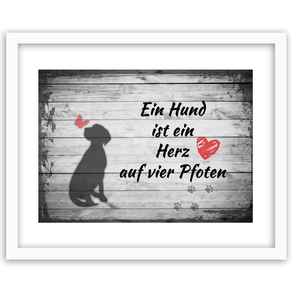 Glezna baltā rāmī - Operative Dog With Butterfly Home Trends DECO