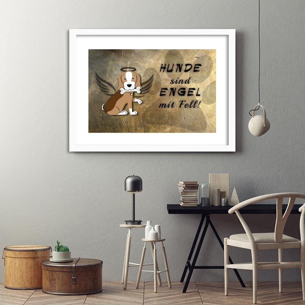 Glezna baltā rāmī - Operative Part Of The Dog Angel Home Trends DECO