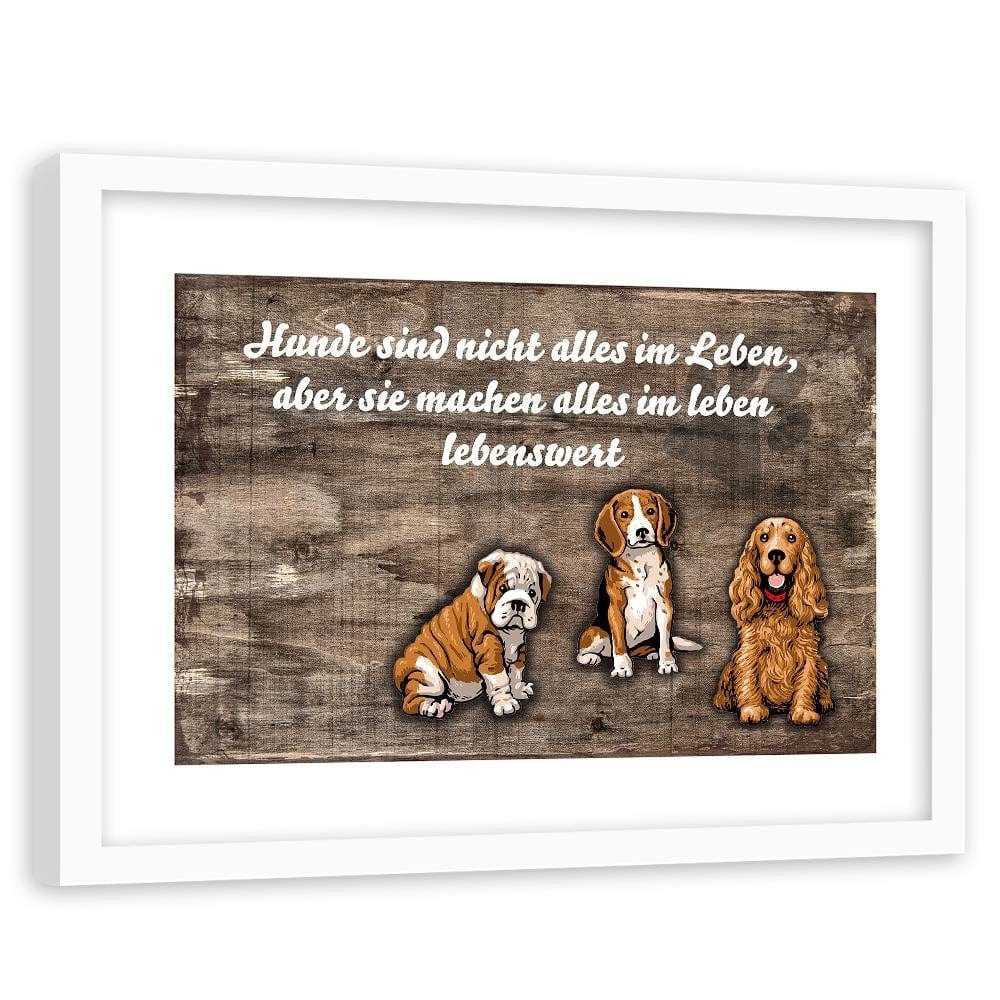Glezna baltā rāmī - Operative Three Sweet Dogs Home Trends DECO